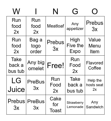 Tuesday!!!! Bingo Card