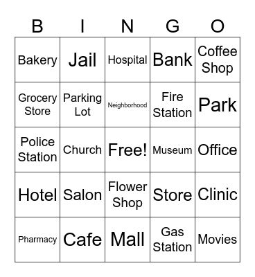 ASL: Places around Town Bingo Card
