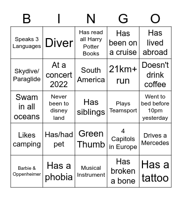Team Bingo Card