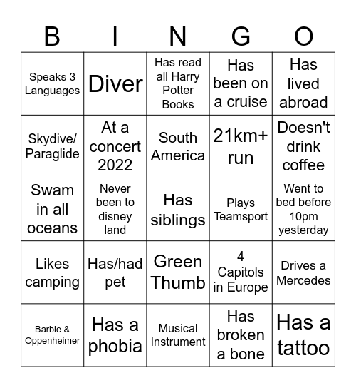 Team Bingo Card
