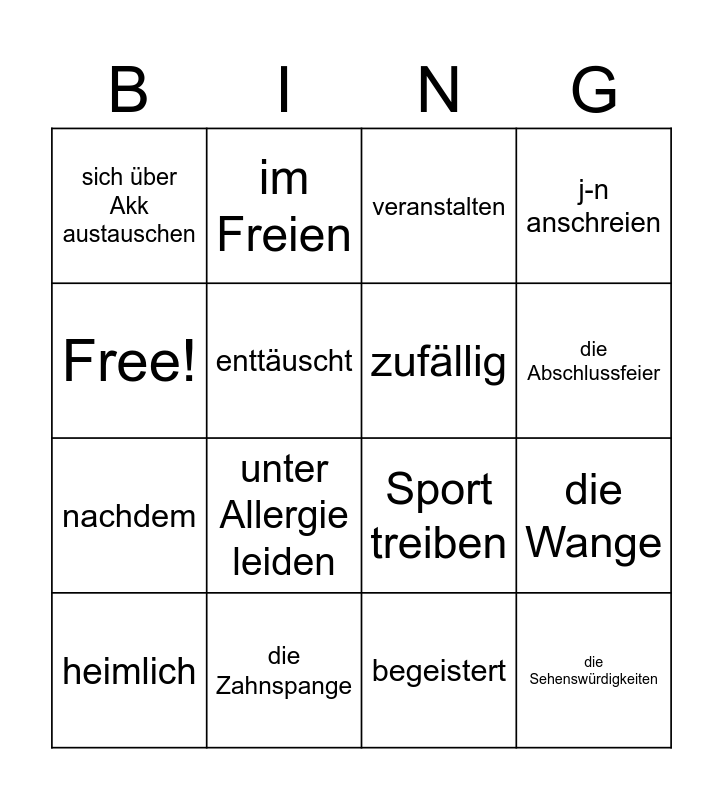 die schlechtesten Ferien Bingo Card