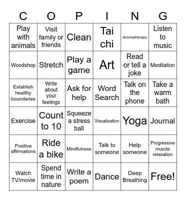 Coping Skills Bingo Card