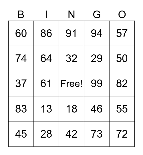 PLACE VALUE BINGO Card