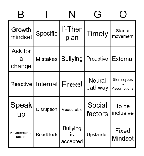 SEL Bingo Units 1 & 2 Bingo Card