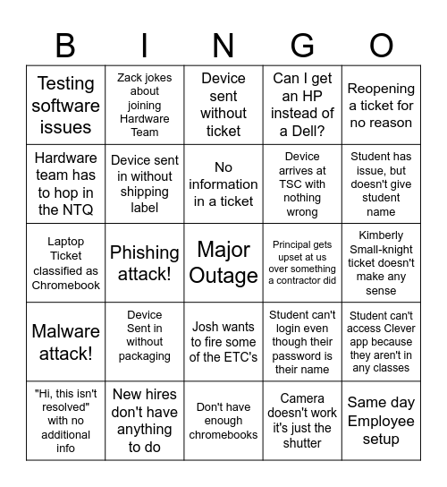 Back to School support bingo Card