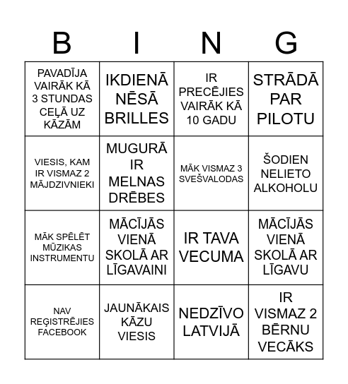 ATRODI KĀZU VIESI Bingo Card