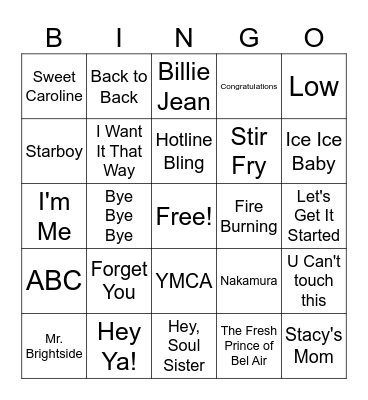 Musical Bingo Card