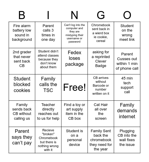 PVA Bingo Card