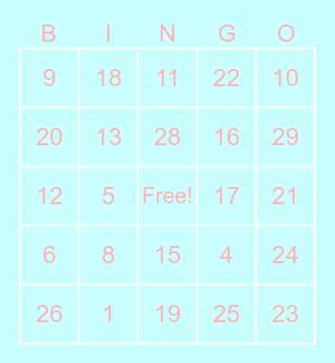 Spanish Numbers Bingo Card