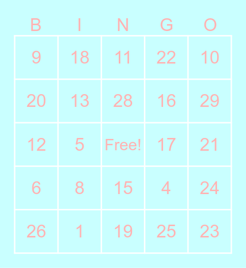 Spanish Numbers Bingo Card