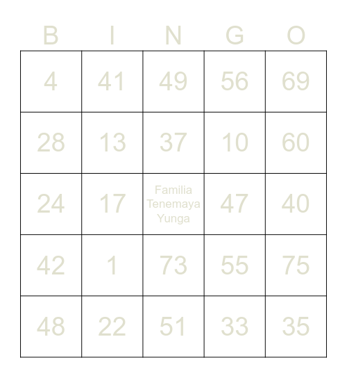 Bingo Virgen de la Natividad Bingo Card