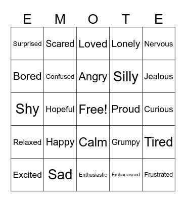 Feelings Bingo Card