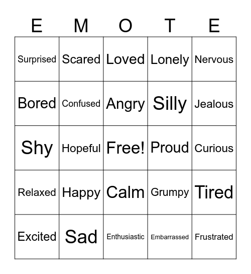 Feelings Bingo Card