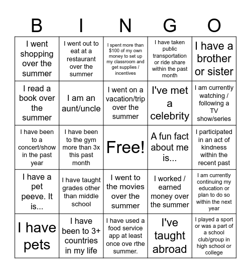 LEAP BINGO Card