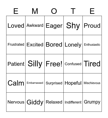 Feelings Bingo Card