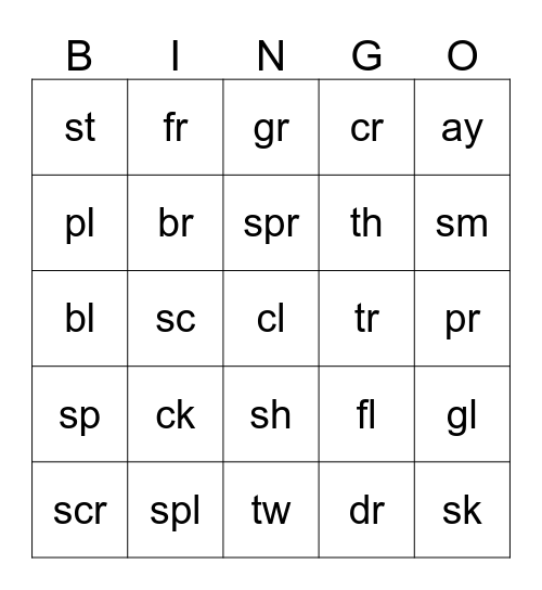 Special Sound Bingo Card