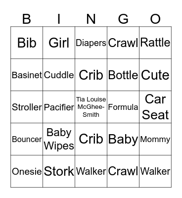 Tameech's Baby Shower Bingo Card