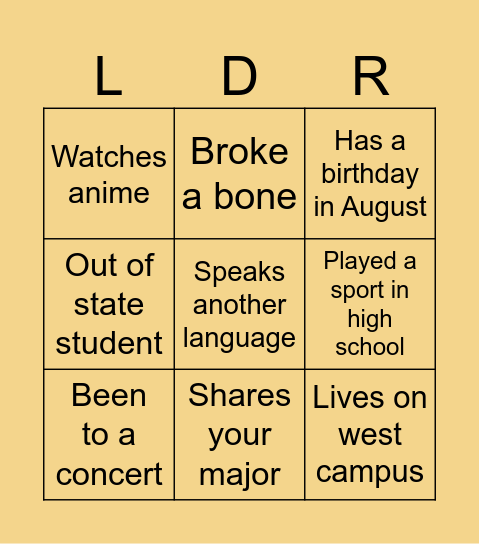 LDR Kickoff Bingo Card