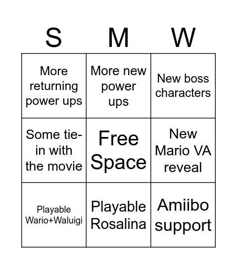 Mario Wonder Direct Bingo Card