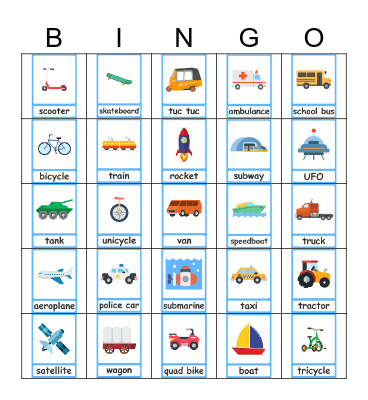 Transportation Bingo Card