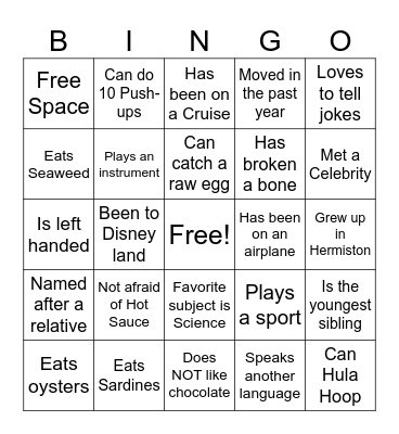 Back to School Bingo Card