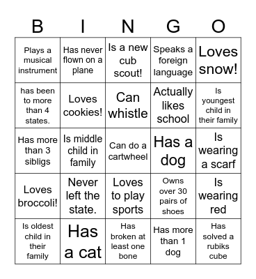 Icebreaker Bingo Card