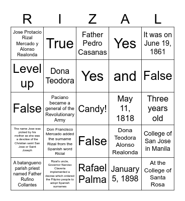 TIP RIZAL Bingo Card