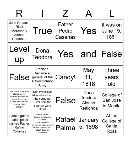 TIP RIZAL Bingo Card
