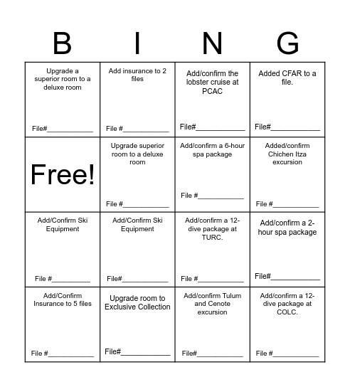 Service Team Bingo Card