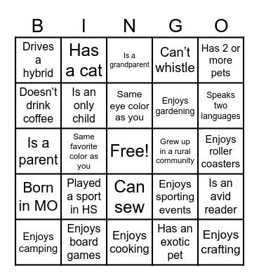 Mingle Bingo Card