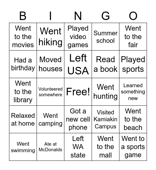 Untitled Bingo Card