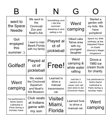 September: This Summer I... Bingo Card