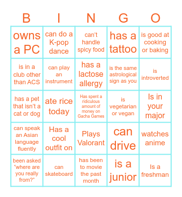 ACS Bingo Card