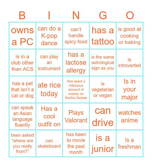 ACS Bingo Card