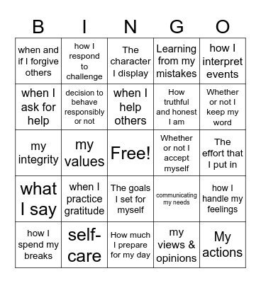 In My Control Bingo Card