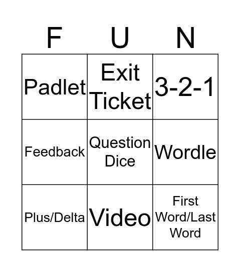 Choice Board Bingo Card