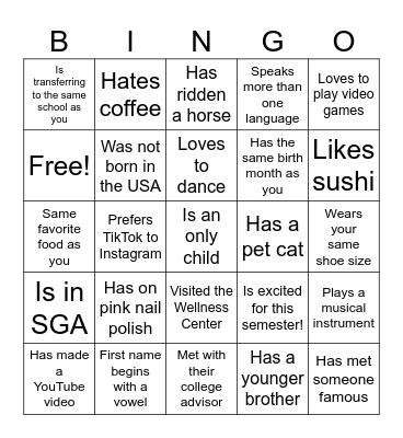 Find Someone Who Bingo Card
