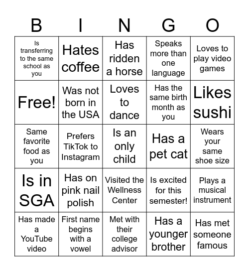 Find Someone Who Bingo Card