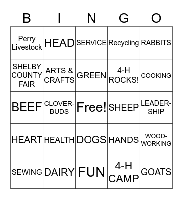 4-H CLOVERBUD BINGO Card