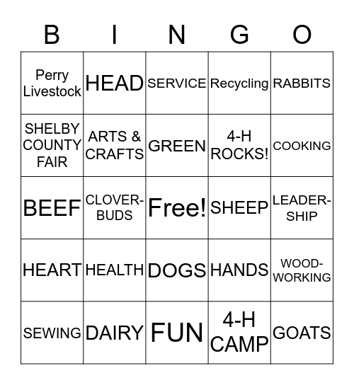 4-H CLOVERBUD BINGO Card