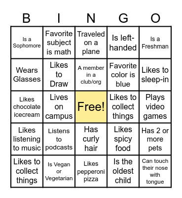 Get to Know You BINGO Card