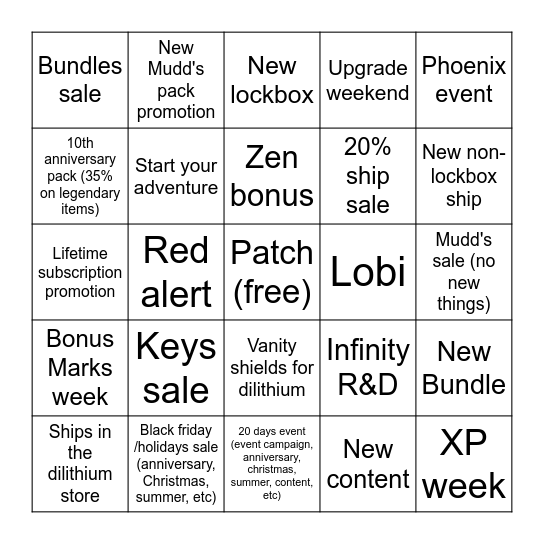 STO Bingo Card