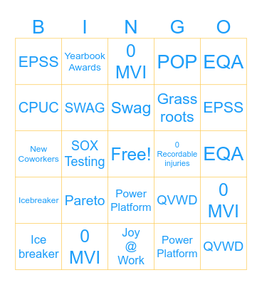 PG&E All Hands BINGO! Bingo Card