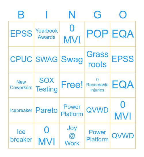 PG&E All Hands BINGO! Bingo Card