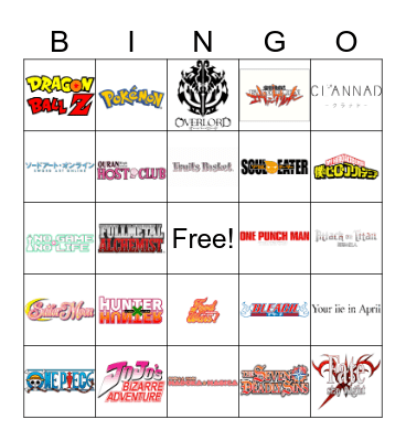 Anime Bingo Card