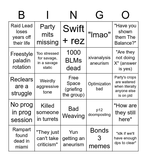 Yun's Co-tank Bingo Card