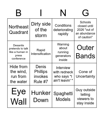 Murph's Tampa Bay Hurricane Bingo Card