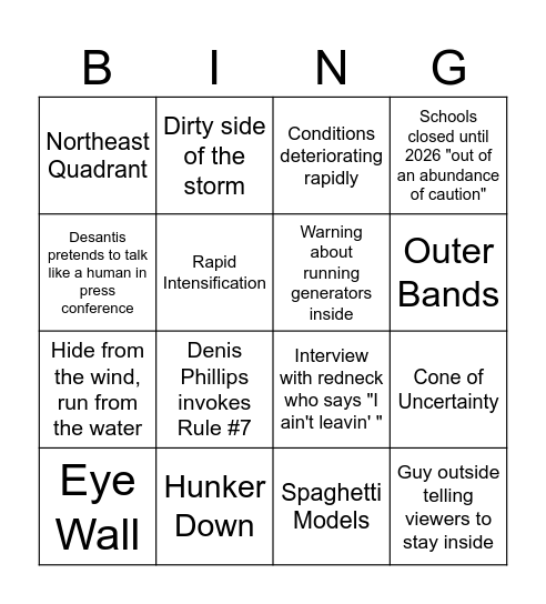 Murph's Tampa Bay Hurricane Bingo Card