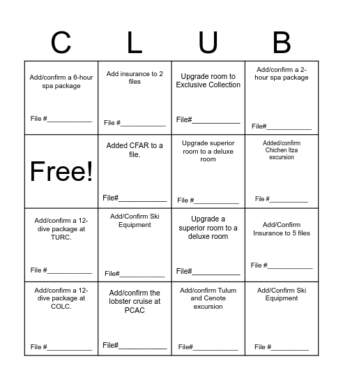 Service Bingo Card