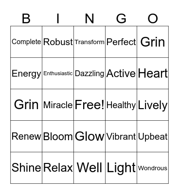 Healing Bingo Card